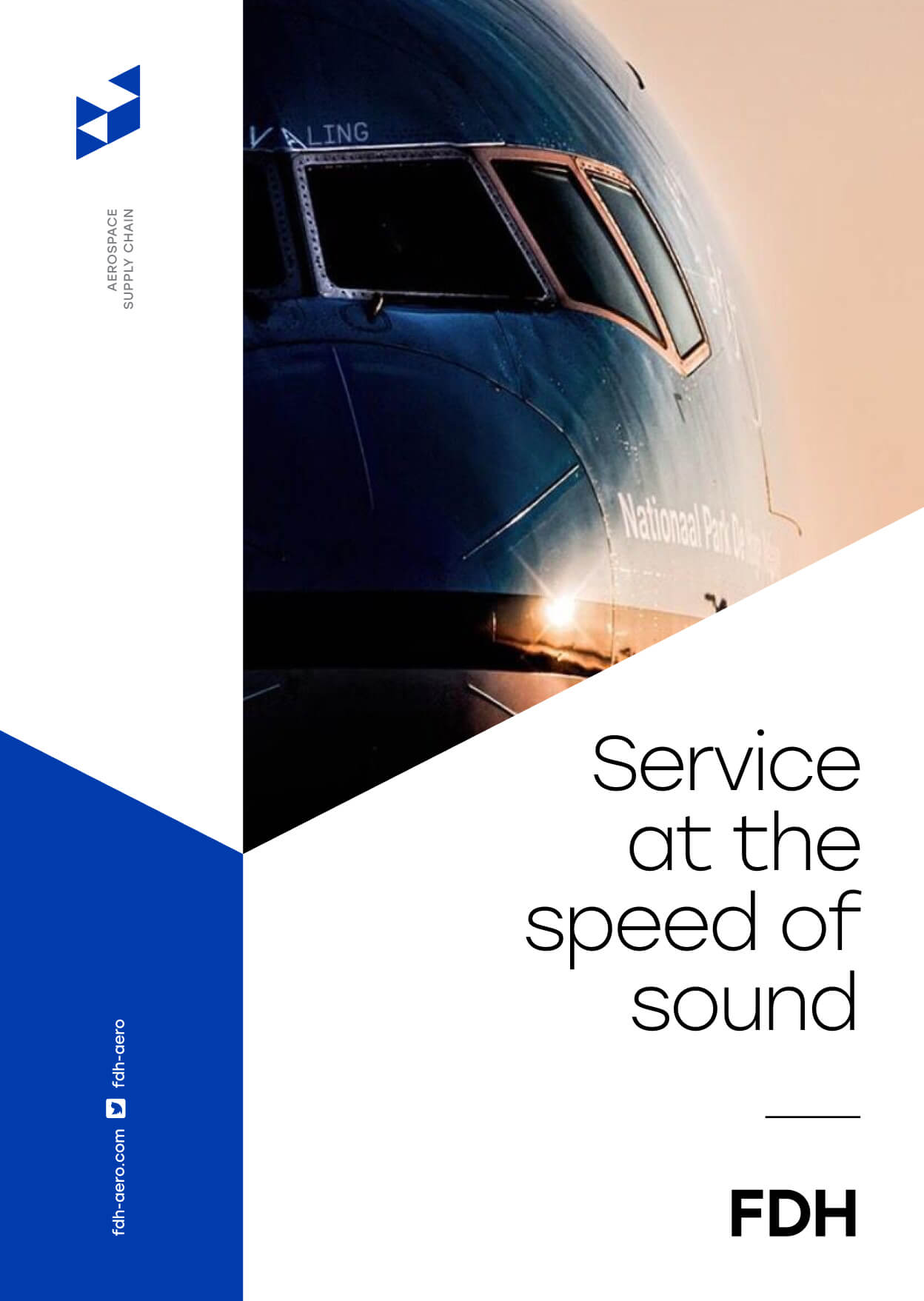 Aerospace poster design that reads: 'Service at the speed of sound.'